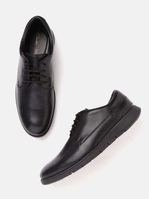 

Clarks Men Black Solid Leather Derbys with Perforations