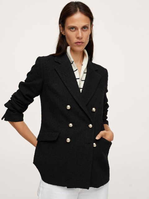 

MANGO Women Black Solid Double-Breasted Blazer