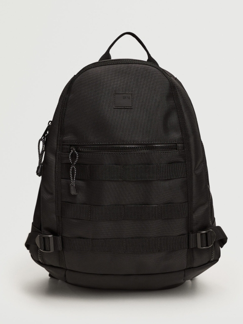 

MANGO MAN Men Black Solid 15" Laptop Backpack with Compression Straps