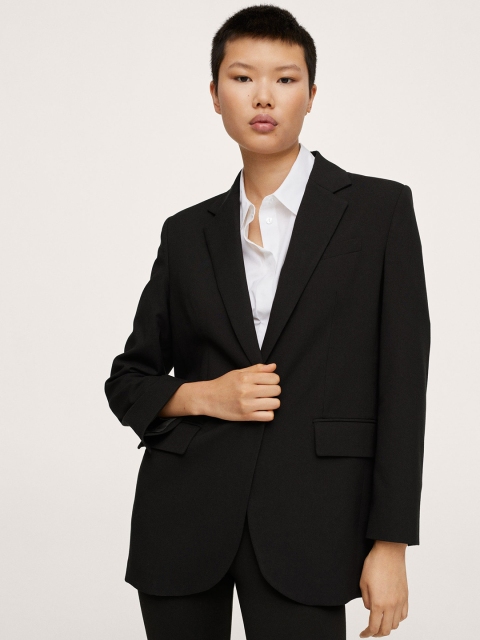

MANGO Women Black Oversized Fit Solid Formal Blazer
