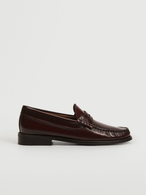 

MANGO Women Burgundy Leather Solid Penny Loafers