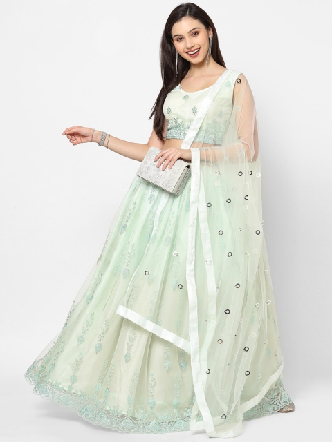 

RedRound Sea Green Embroidered Sequinned Semi-Stitched Lehenga & Unstitched Blouse With Dupatta