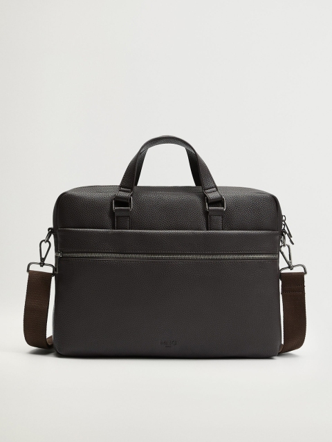 

MANGO MAN Men Coffee Brown Grain Textured Office 14" Laptop Bag