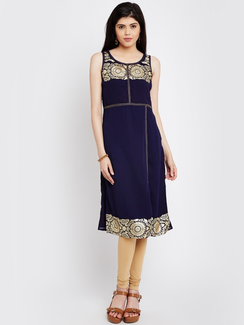

RANGMANCH BY PANTALOONS Women Navy Blue Printed Straight Kurta
