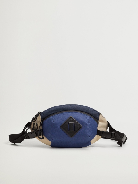 

MANGO MAN Blue & Beige Colourblocked Fanny Pack