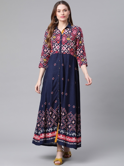 

Rangriti Women Navy Blue Ethnic Maxi Dress