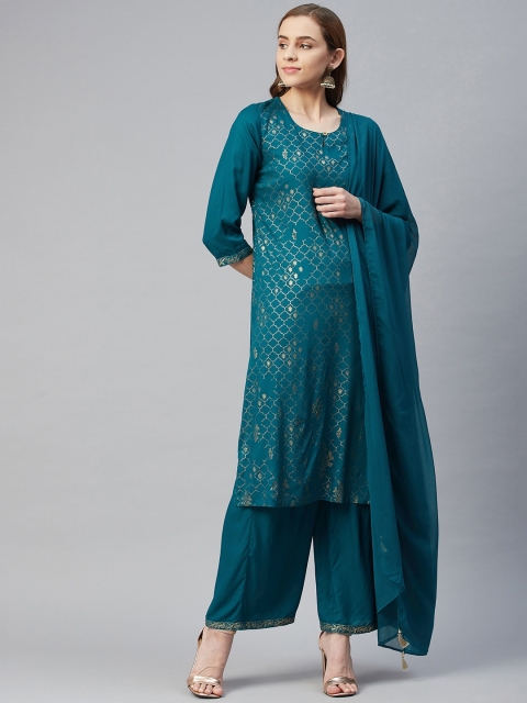 

Rangriti Women Teal Green Ethnic Motifs Printed Regular Kurta Set With Dupatta