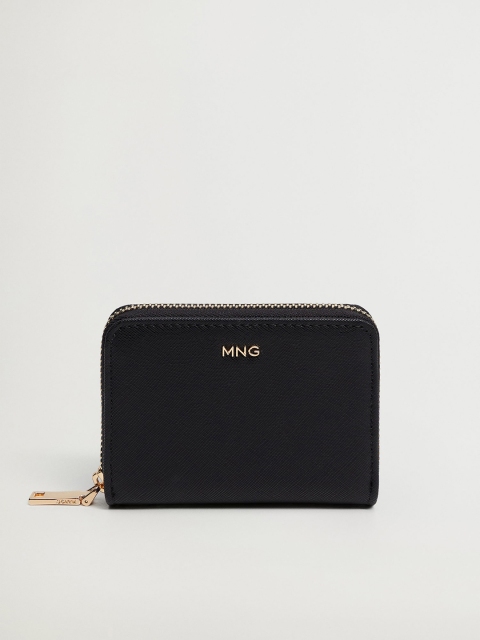 

MANGO Women Black Saffiano Textured Zip Around Wallet