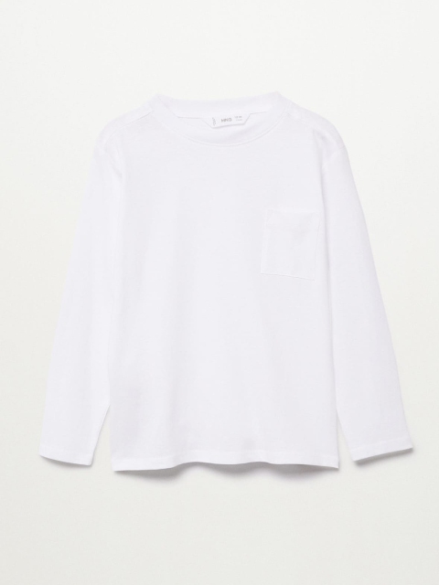 

Mango Kids Boys White Pure Cotton Solid Round Neck T-shirt