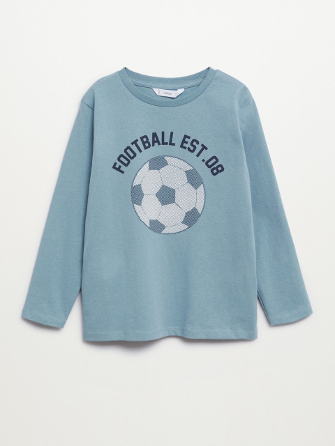 

Mango Kids Boys Blue & White Football Print Pure Cotton T-shirt