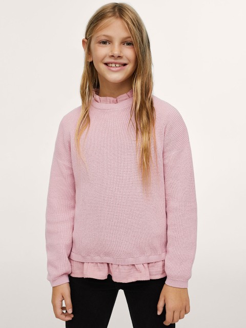 

Mango Kids Girls Solid Pure Cotton Pullover, Pink