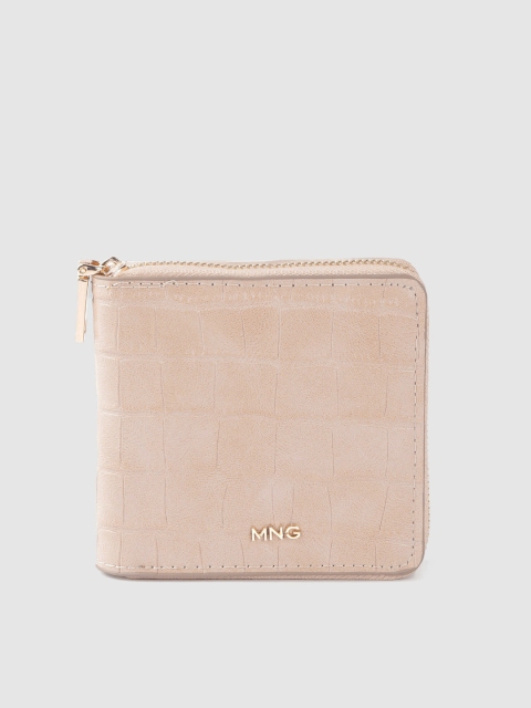 

MANGO Women Beige Croc Textured Zip Around Wallet