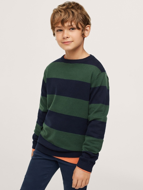 

Mango Kids Boys Navy Blue & Green Striped Pullover