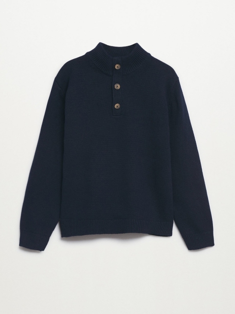

Mango Kids Boys Navy Blue Pure Cotton Solid Pullover with Elbow Patches