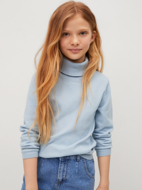 

Mango Kids Girls Blue Solid Turtle Neck Pullover