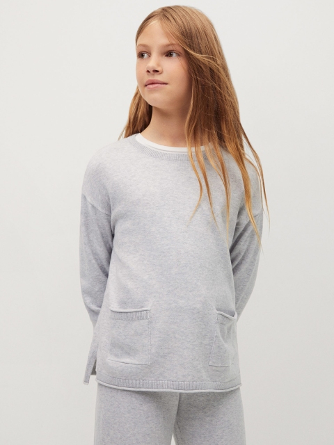 

Mango Kids Girls Grey Melange Solid Pullover