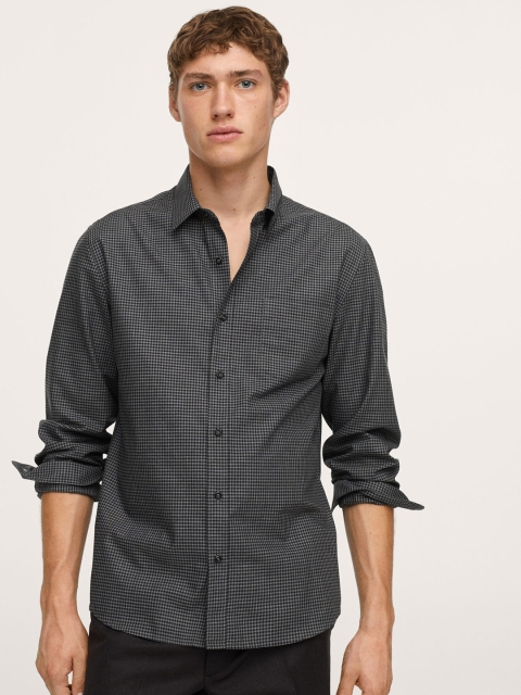 

MANGO MAN Black & Grey Pure Cotton Checked Casual Shirt