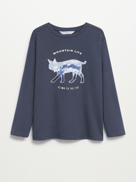 

Mango Kids Boys Navy Blue & White Pure Cotton Cat Print T-shirt