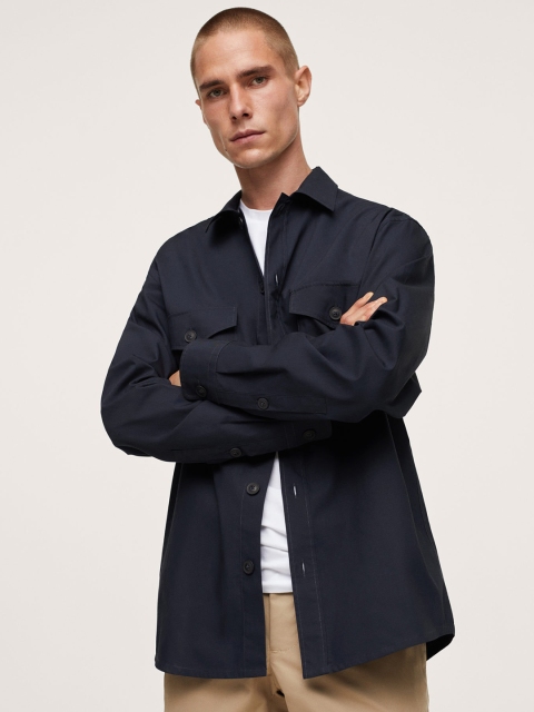 

MANGO MAN Navy Blue Pure Cotton Casual Shirt