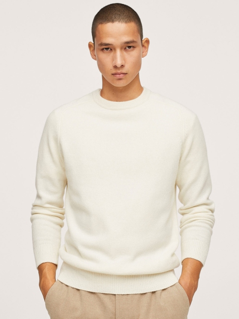 

MANGO MAN Off White Solid Pullover