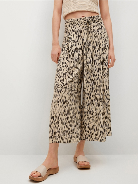 

MANGO Women Beige & Black Printed Culottes Trousers