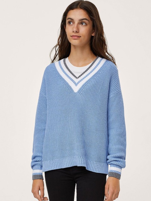 

Mango Kids Girls Blue Pure Cotton Ribbed Pullover