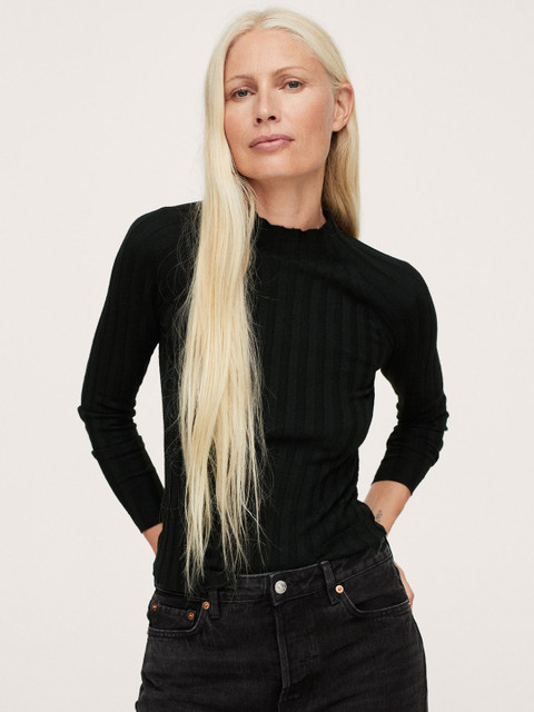 

MANGO Women Black Ribbed Pullover