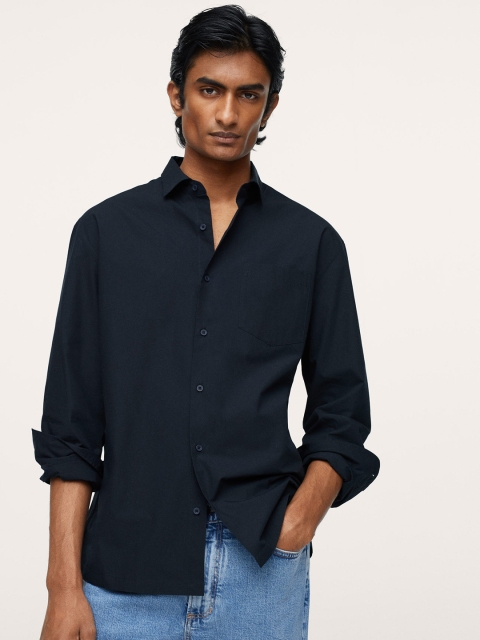 

MANGO MAN Navy Blue Relaxed Fit Cotton Casual Shirt