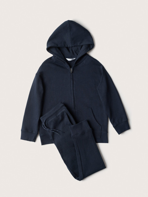 

Mango Kids Navy Blue Solid Pure Cotton Hooded Tracksuit