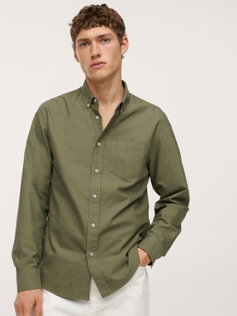 

MANGO MAN Olive Green Cotton Casual Shirt