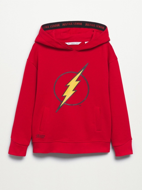 

Mango Kids Boys Red & Yellow Pure Cotton Flash Print Hooded Sweatshirt