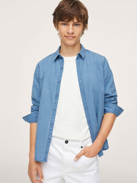 

Mango Kids Boys Blue Solid Pure Cotton Opaque Casual Shirt