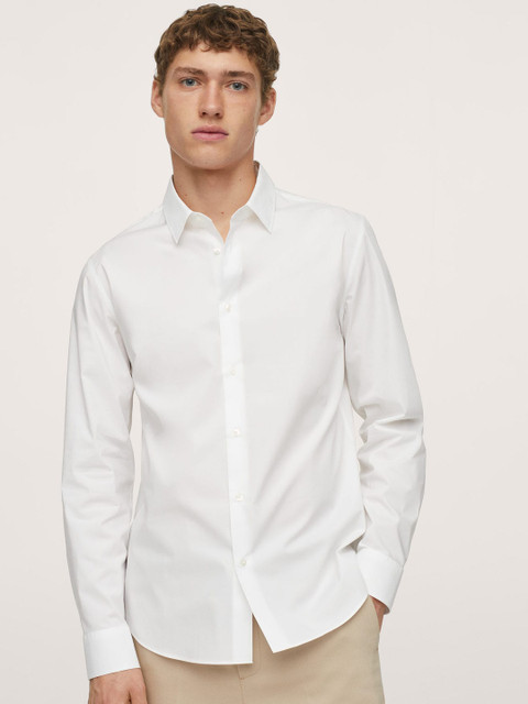 

MANGO MAN White Cotton Easy Iron Casual Shirt