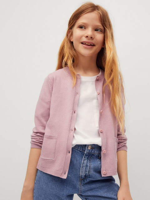 

Mango Kids Girls Pink Solid Cardigan