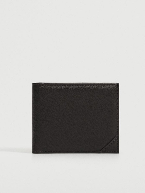 

MANGO MAN Men Black Grain Textured Two Fold Wallet