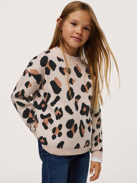 

Mango Kids Girls Beige & Black Leopard Patterned Pullover