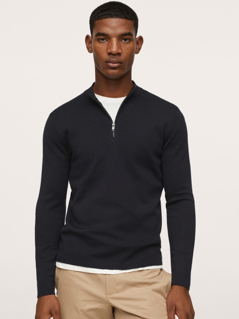 

MANGO MAN Navy Blue Solid Pullover