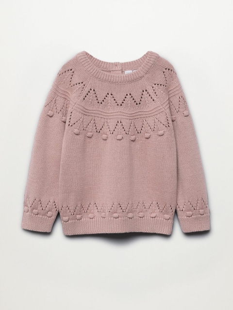 

Mango Kids Girls Pink Open Knit Pullover