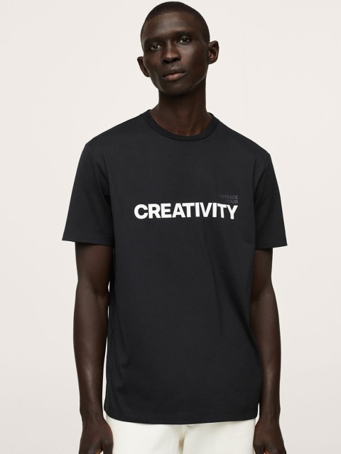

MANGO MAN -Black & White Typography Printed T-shirt