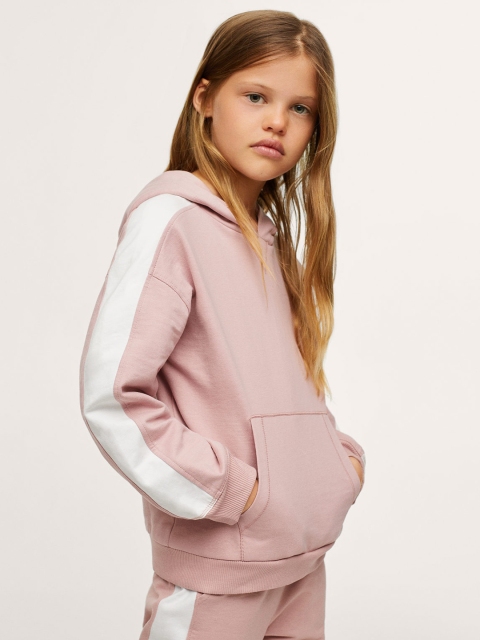 

Mango Kids Girls Peach-Coloured Solid Pure Cotton Hooded Sweatshirt