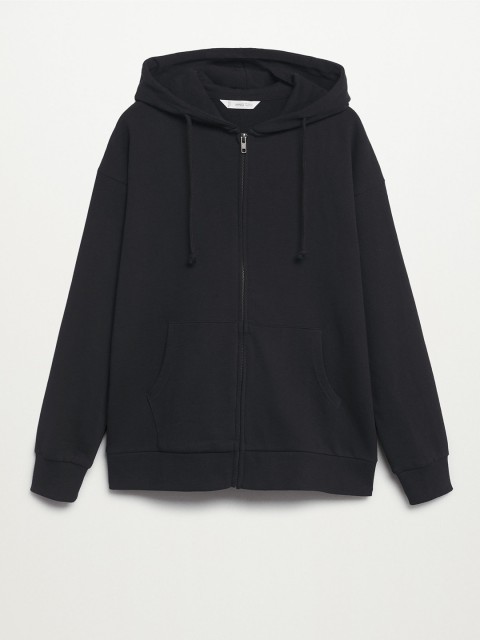 

Mango Kids Boys Black Solid Pure Cotton Hooded Sweatshirt