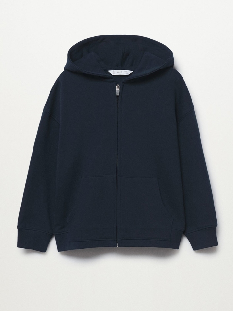 

Mango Kids Boys Navy Solid Pure Cotton Hooded Sweatshirt, Navy blue