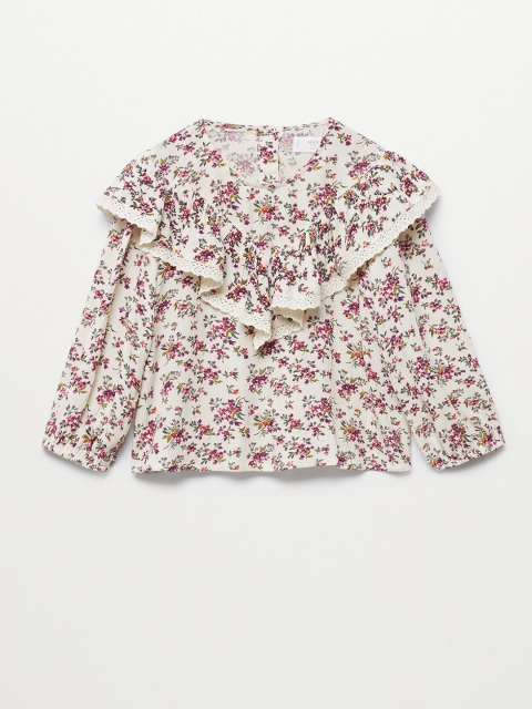 

Mango Kids Girls Off White & Pink Floral Print Regular Top