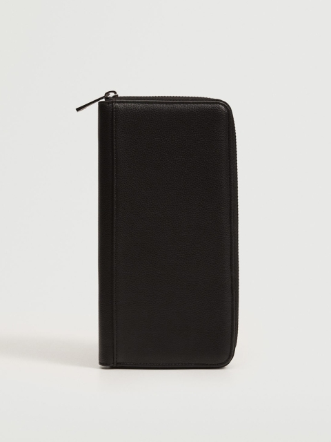 

MANGO MAN Men Black Solid Long Zip Around Wallet
