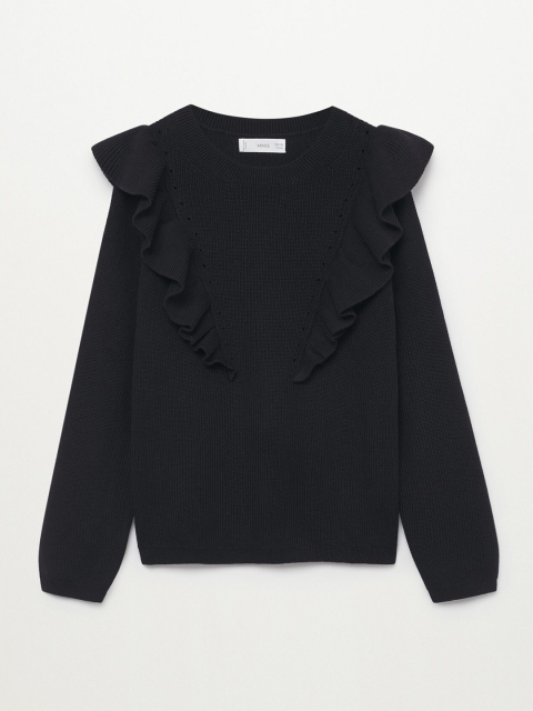 

Mango Kids Girls Black Pure Cotton Ruffled Pullover