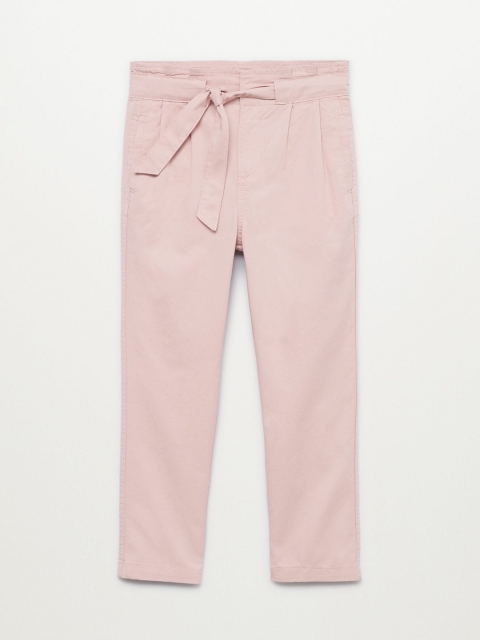 

Mango Kids Girls Pink Cotton Solid Pleated Chinos with Belt