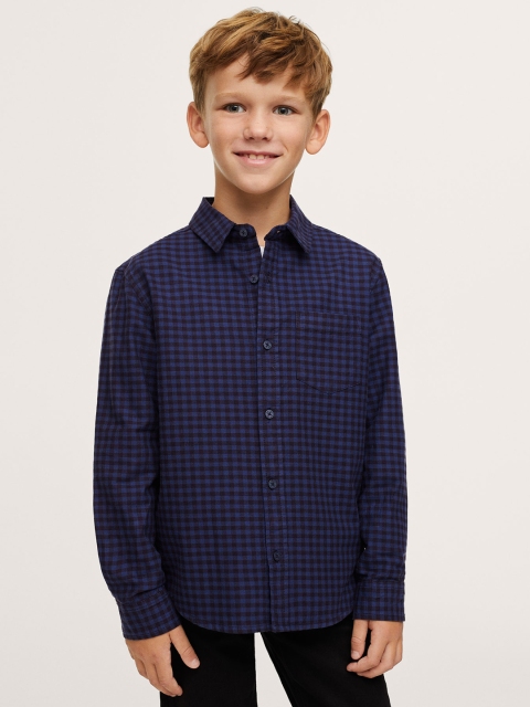 

Mango Kids Boys Purple Gingham Checks Pure Cotton Opaque Checked Casual Shirt