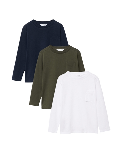 

Mango Kids Boys Pack of 3 Pure Cotton Solid T-shirts, Green