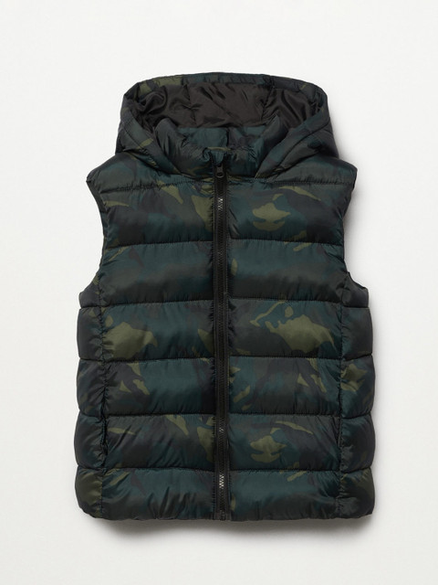 

Mango Kids Boys Green & Black Camouflage Print Hooded Puffer Jacket