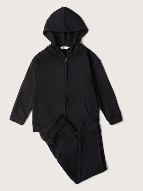 

Mango Kids Boys Black Solid Pure Cotton Hooded Tracksuit